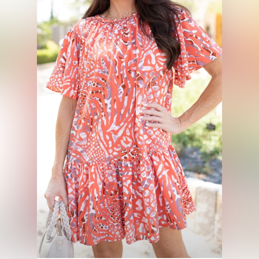 Orange Leopard Striped Tunic Dress